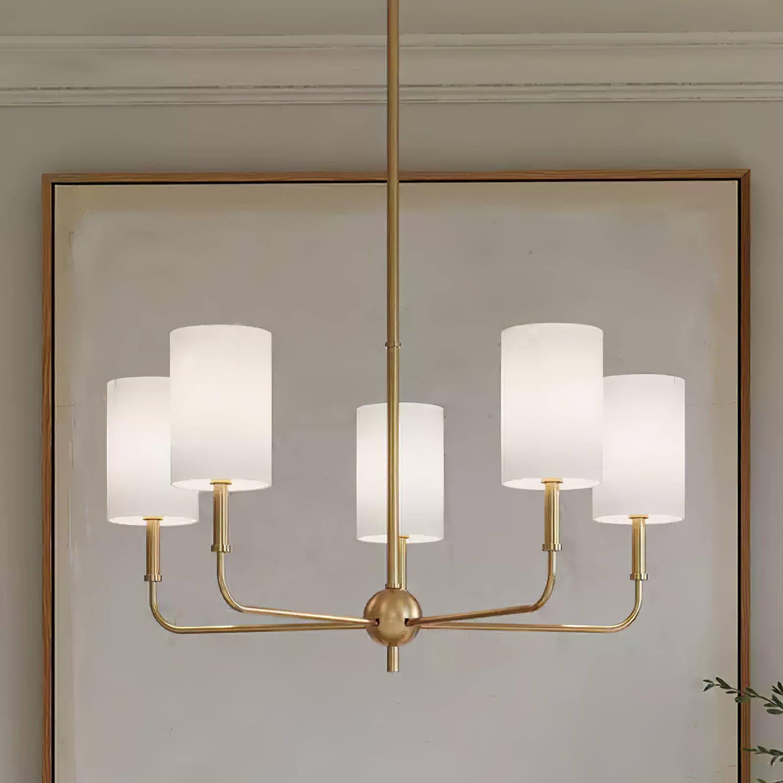 Five-light Brass-finish Foxdale chandelier in a dining interior