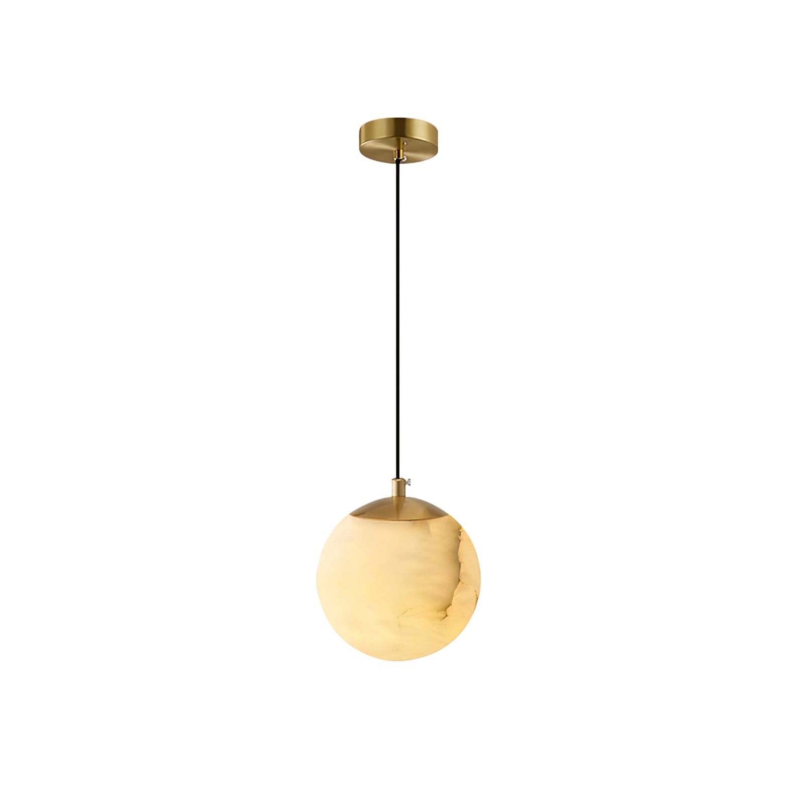 Amber veined globe pendant with a gold-coloured ceiling canopy