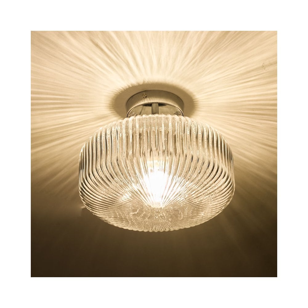 Plafón de baño Riva IP44 de vidrio transparente acanalado