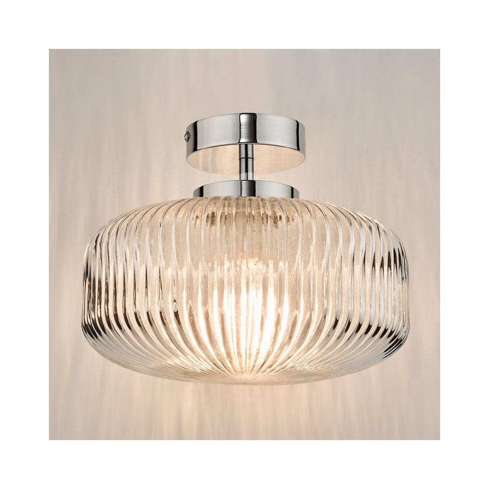 Plafón de baño Riva IP44 de vidrio transparente acanalado