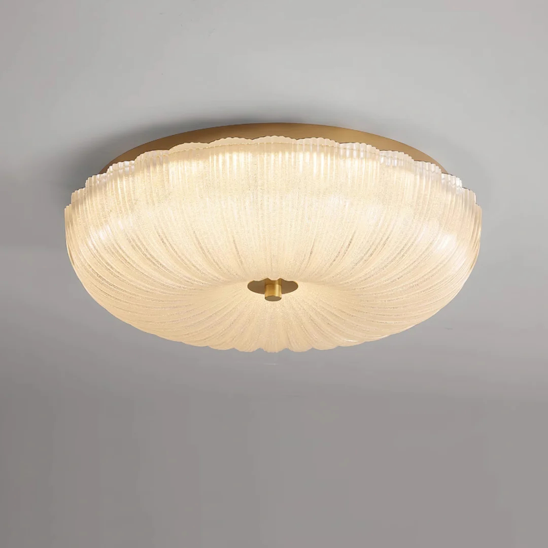 Side view of the illuminated ribbed glass bowl