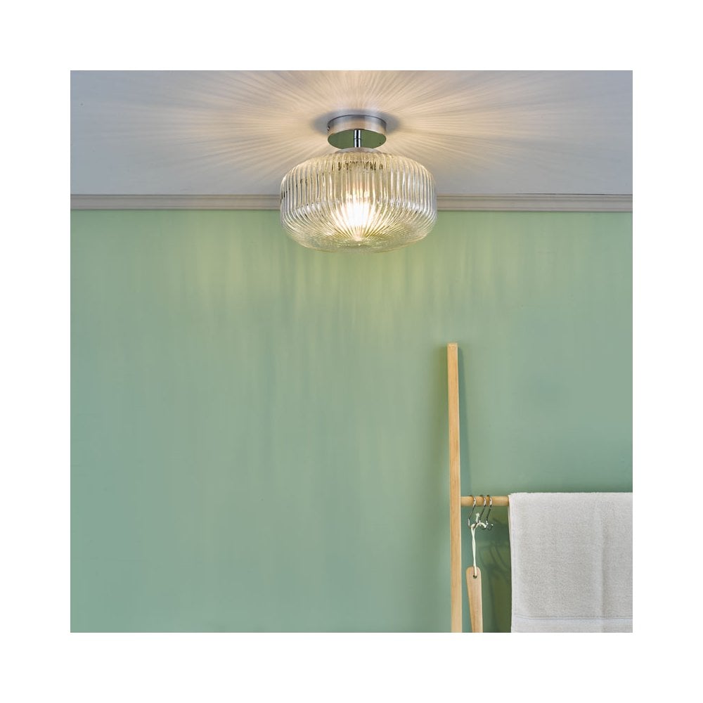 Plafón de baño Riva IP44 de vidrio transparente acanalado