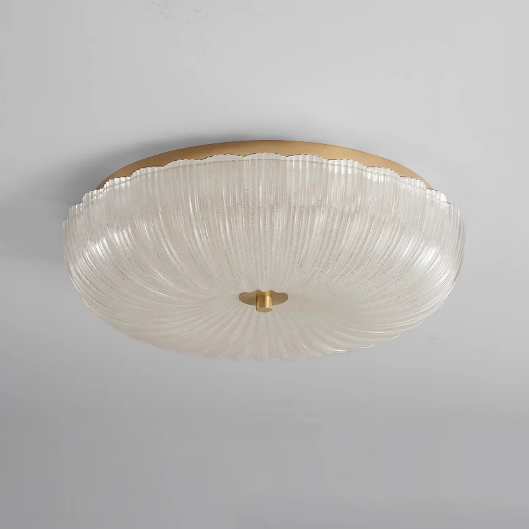 Shallow glass fixture with radiating ribs