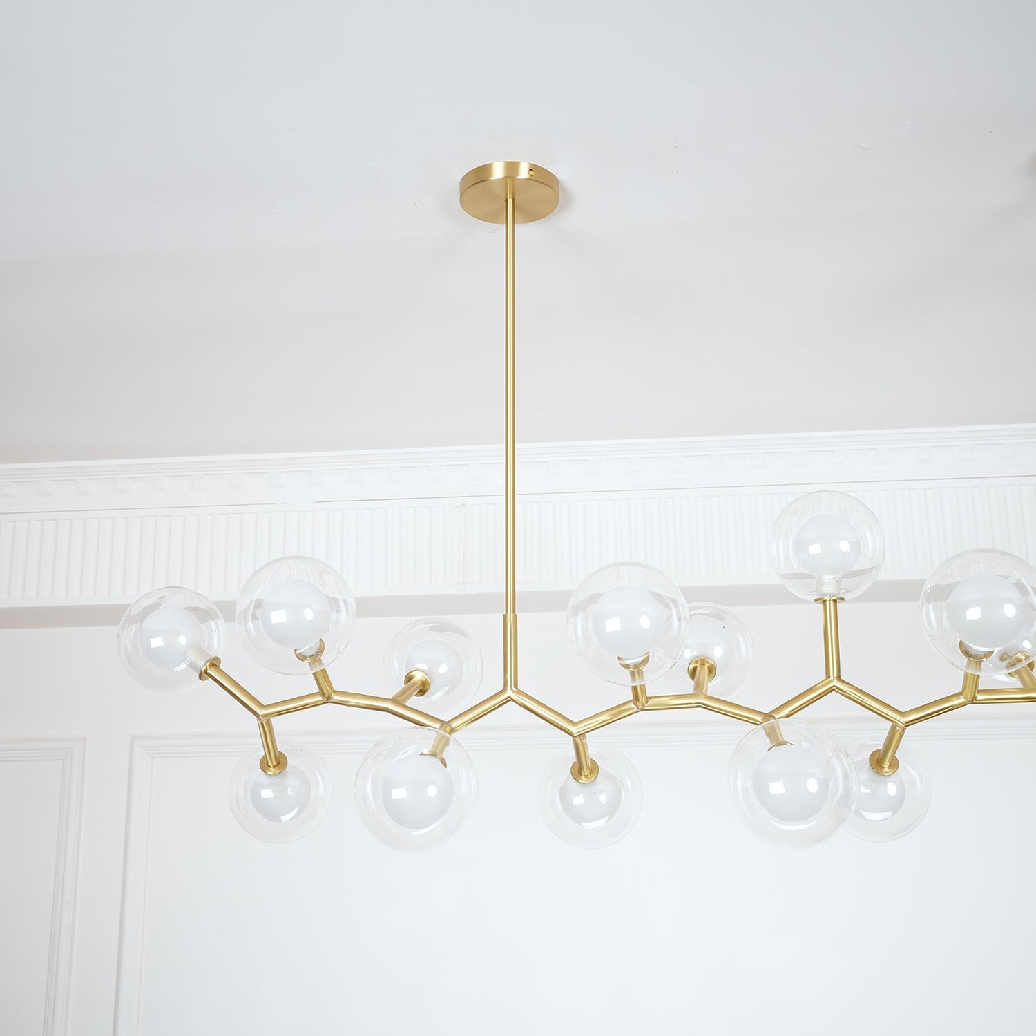 Angled unlit branch chandelier with clear outer globes
