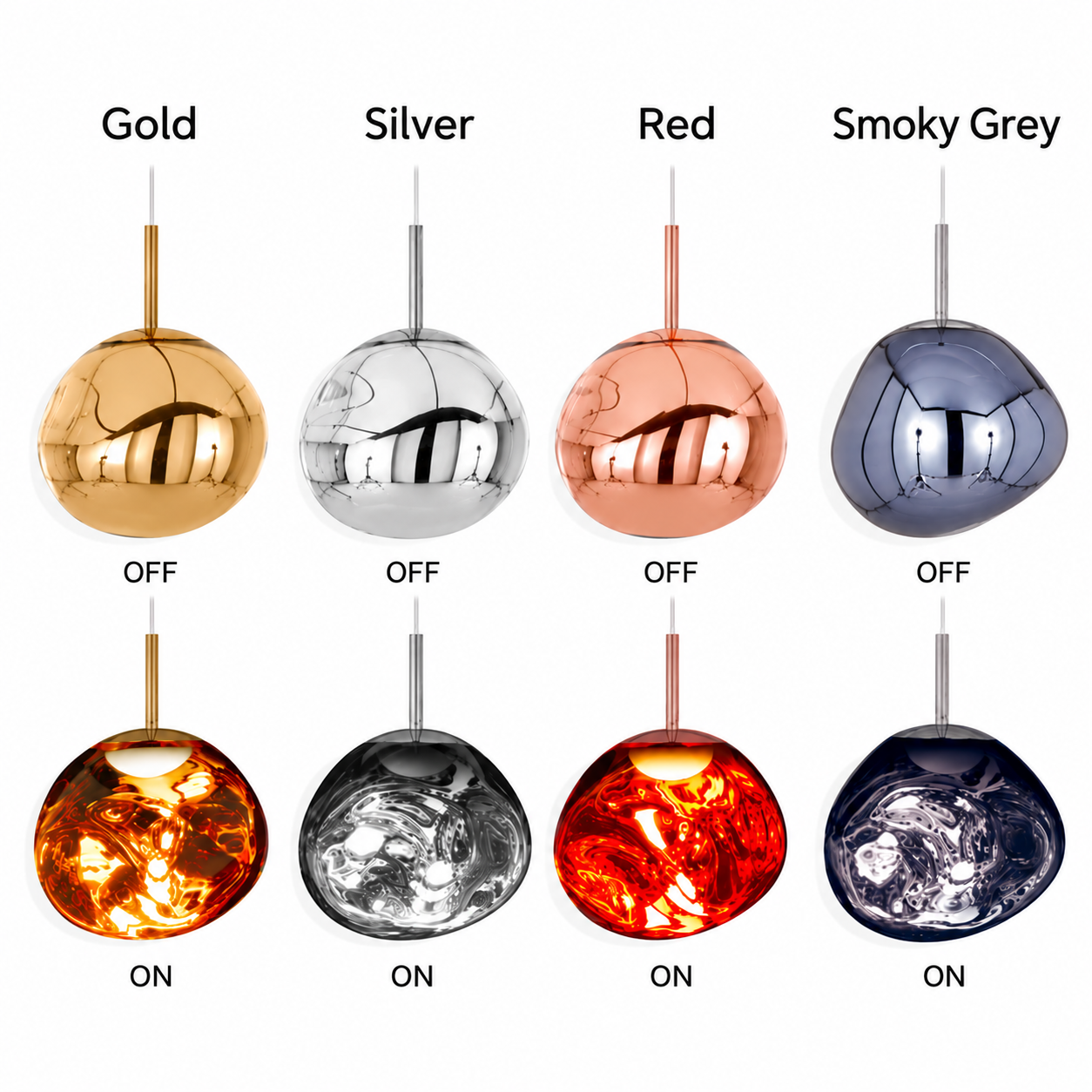 Gold, Silver, Red and Smoky Grey - light off and on